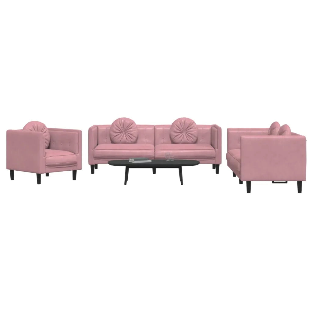 Set di Divani 3 pz con Cuscini Rosa in Vellutocod mxl 116094