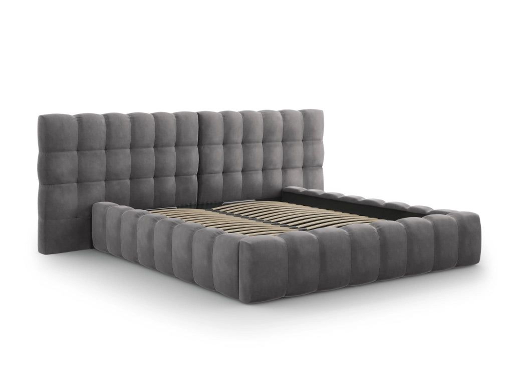 Cosmopolitan Design - Letto a cassettone con testiera doppia "Bali" 200x200cm in velluto grigio 