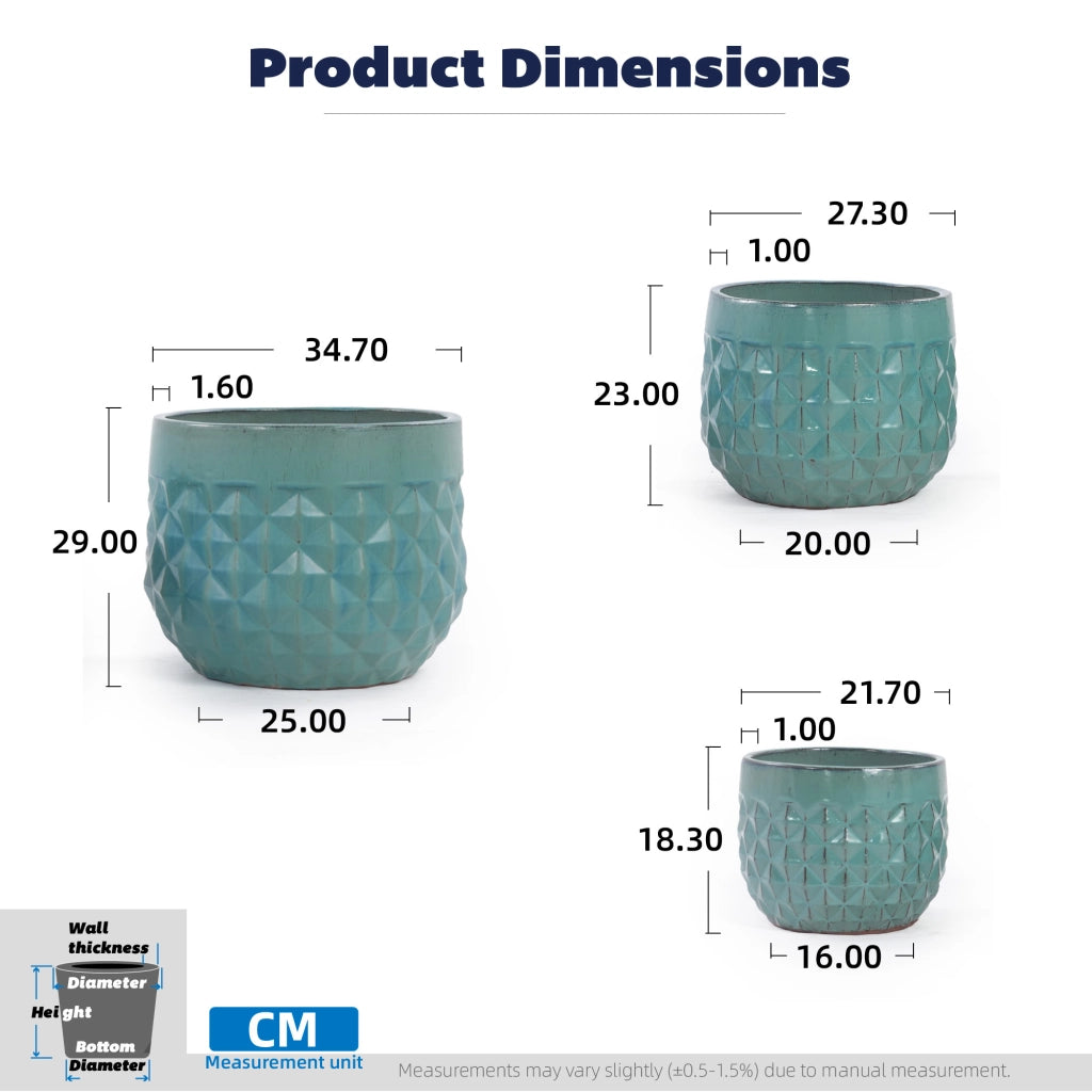 VASO Set da 3 pezzi in ceramica Ø36/29,5/21,5 cm blu turchese