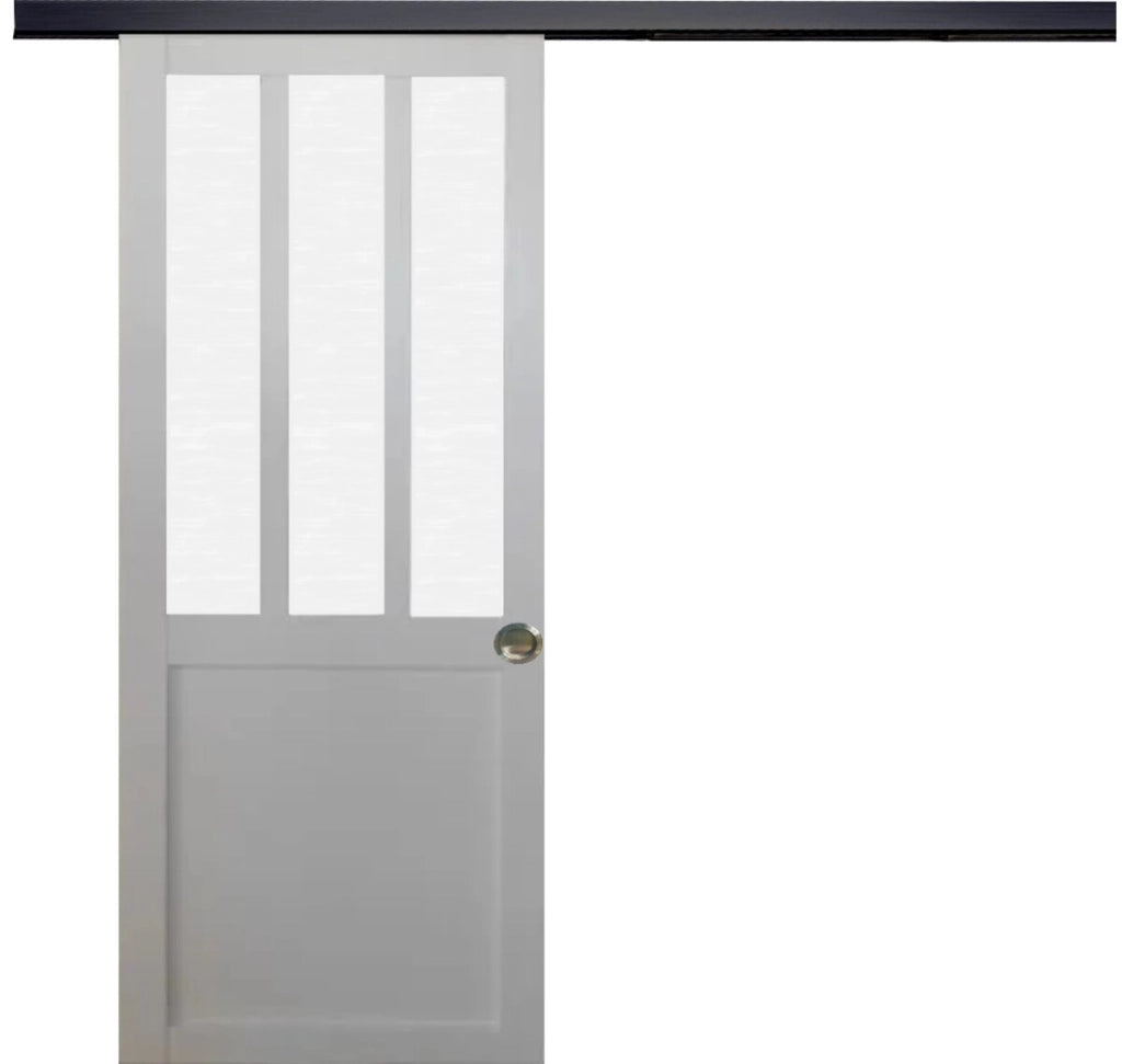 Porta Scorrevole Atelier vetro satinato bianco H204 x L73 + Binario in alluminio nero e 2 gusci