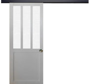 Porta Scorrevole Atelier vetro satinato bianco H204 x L73 + Binario in alluminio nero e 2 gusci