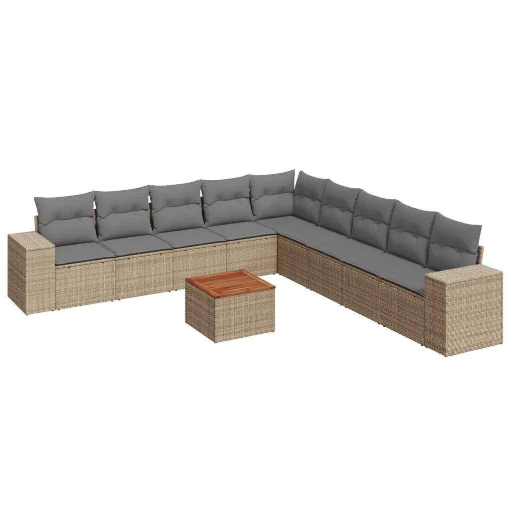 Set Divano da Giardino 10 pz con Cuscini Beige in Polyrattan