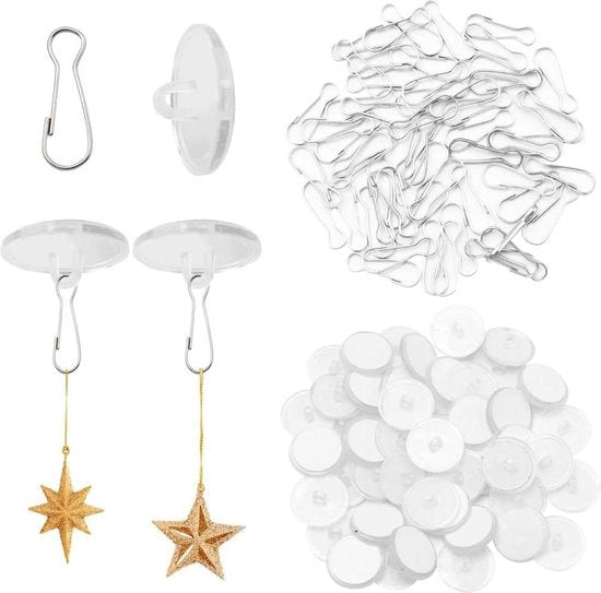 Haken per plafondo autoadesivi - 100 pezzi inclusi clip per albero bandiera con occhiello per cucina, bagno, parete, porta - senza forare hanger per plafondo autoadesivo