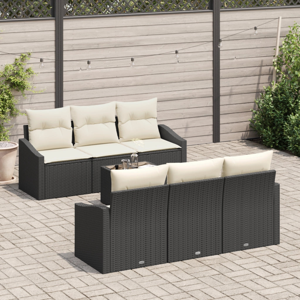 Set Divano da Giardino a 7 Pezzi con Cuscini Nero Polyrattan