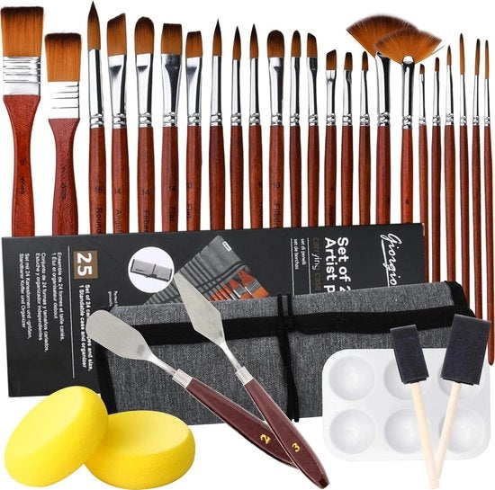Set di pennelli, 32 pezzi di pennelli in nylon, set di pennelli professionale, pennelli per vernici acriliche, set di pennelli per arte, pennelli per aquarello, acrilico, olio, per principianti e appassionati di pittura