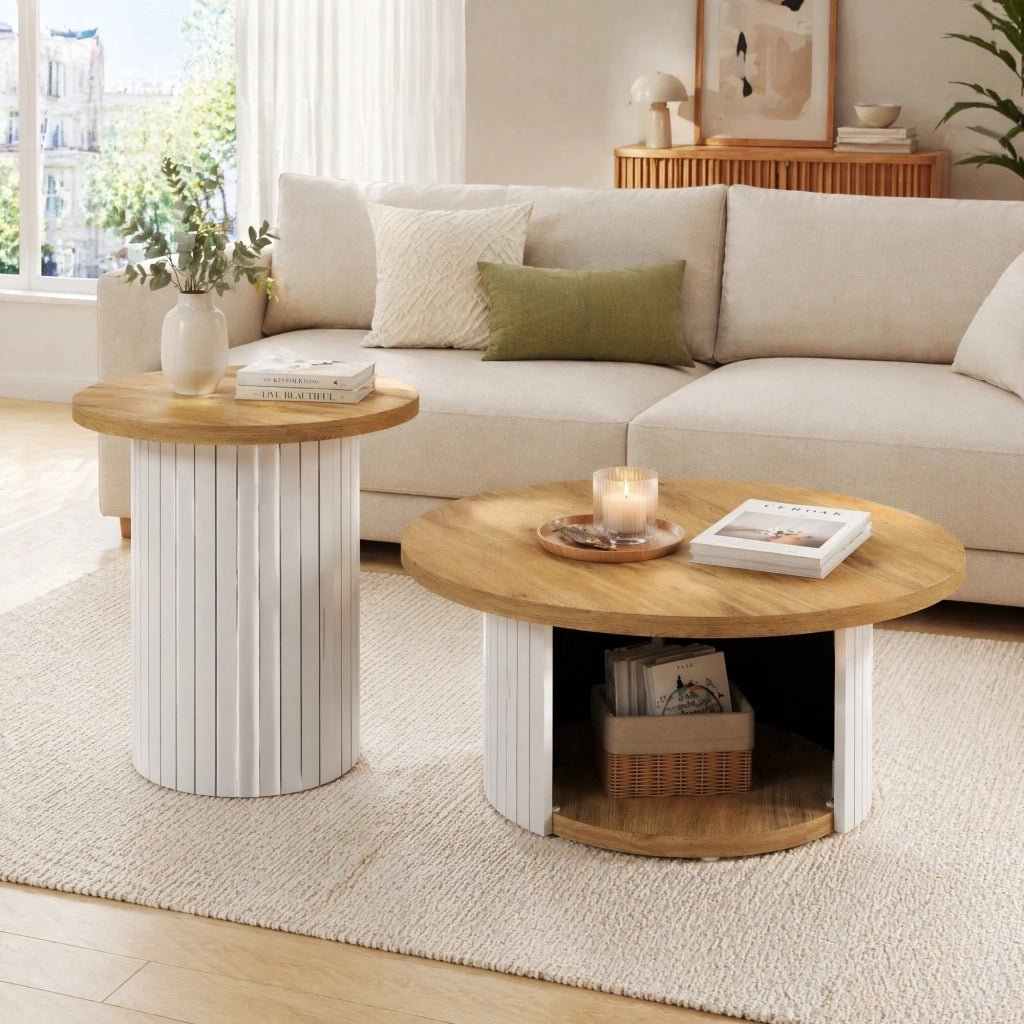 Set di tavolini rotondi da salotto in MDF naturale