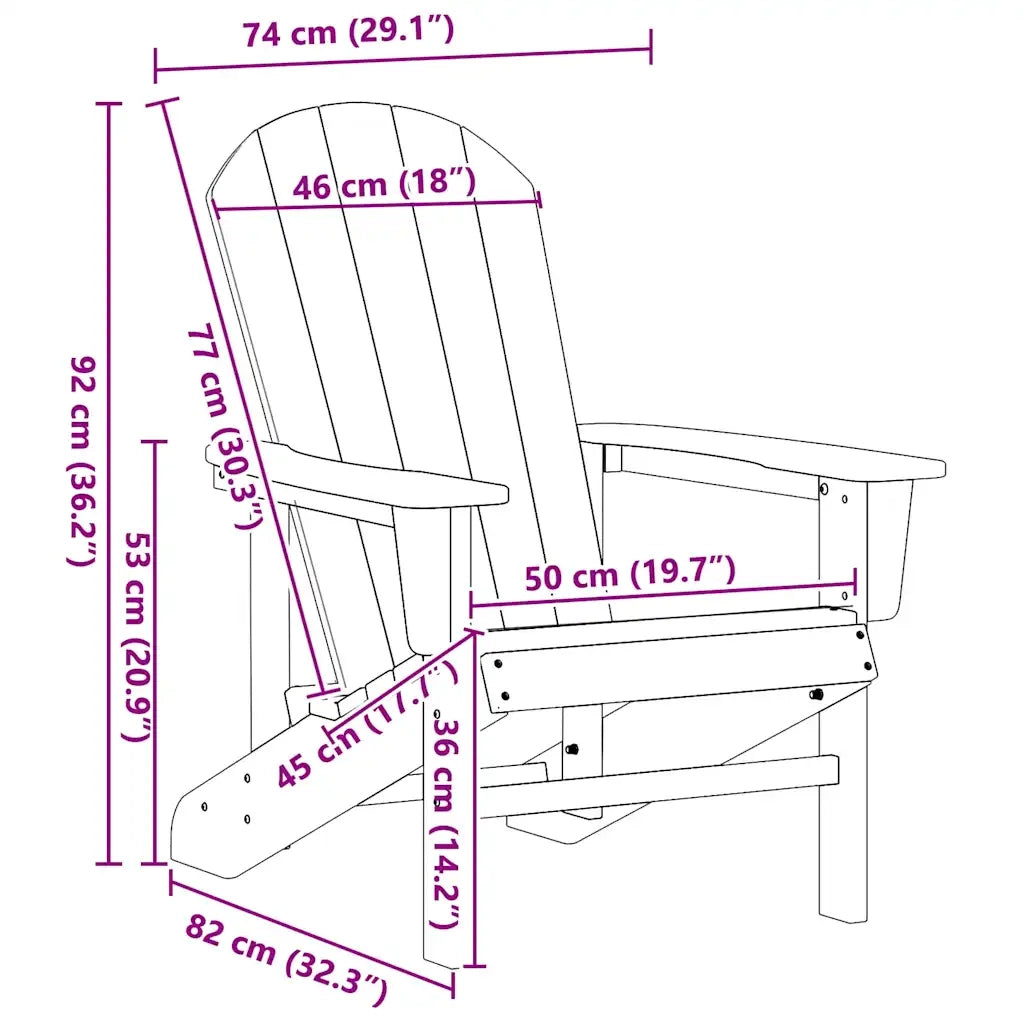 vidaXL Sedia Adirondack Navy 74 x 82 x 92cm Plastica