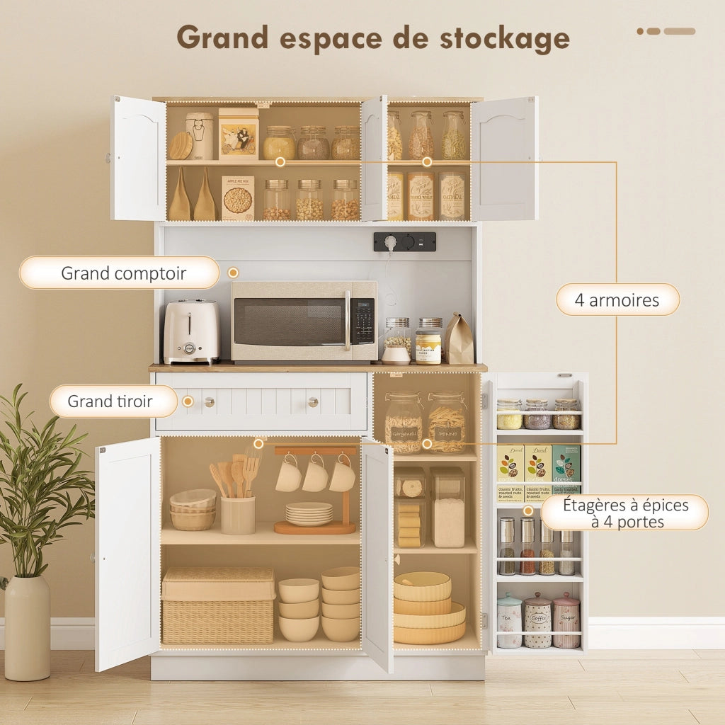 Mobile cucina alto con ricarica ¨C Xylo ¨C 6 ante, piano lavoro, portaspezie, 100x40x173cm, bianco