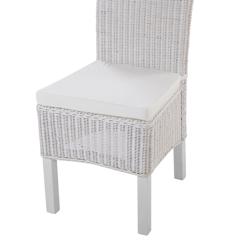 Set di 2 sedie da pranzo in rattan intrecciato con cuscini stile boho schienale alto sala da pranzo soggiorno bianco