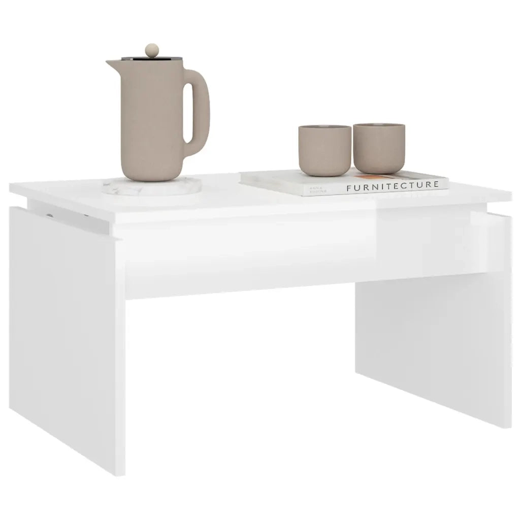 Tavolino da Salotto Bianco Lucido 68x50x38 cm Legno Multistrato 808338
