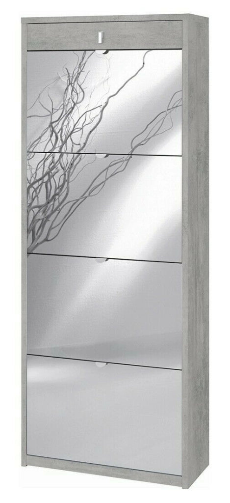 Scarpiera con specchio naturale 4 ante a ribalta e 1 Cassetto H164 L63 P29 Cm colore Cemento Sk568spk Sarmog