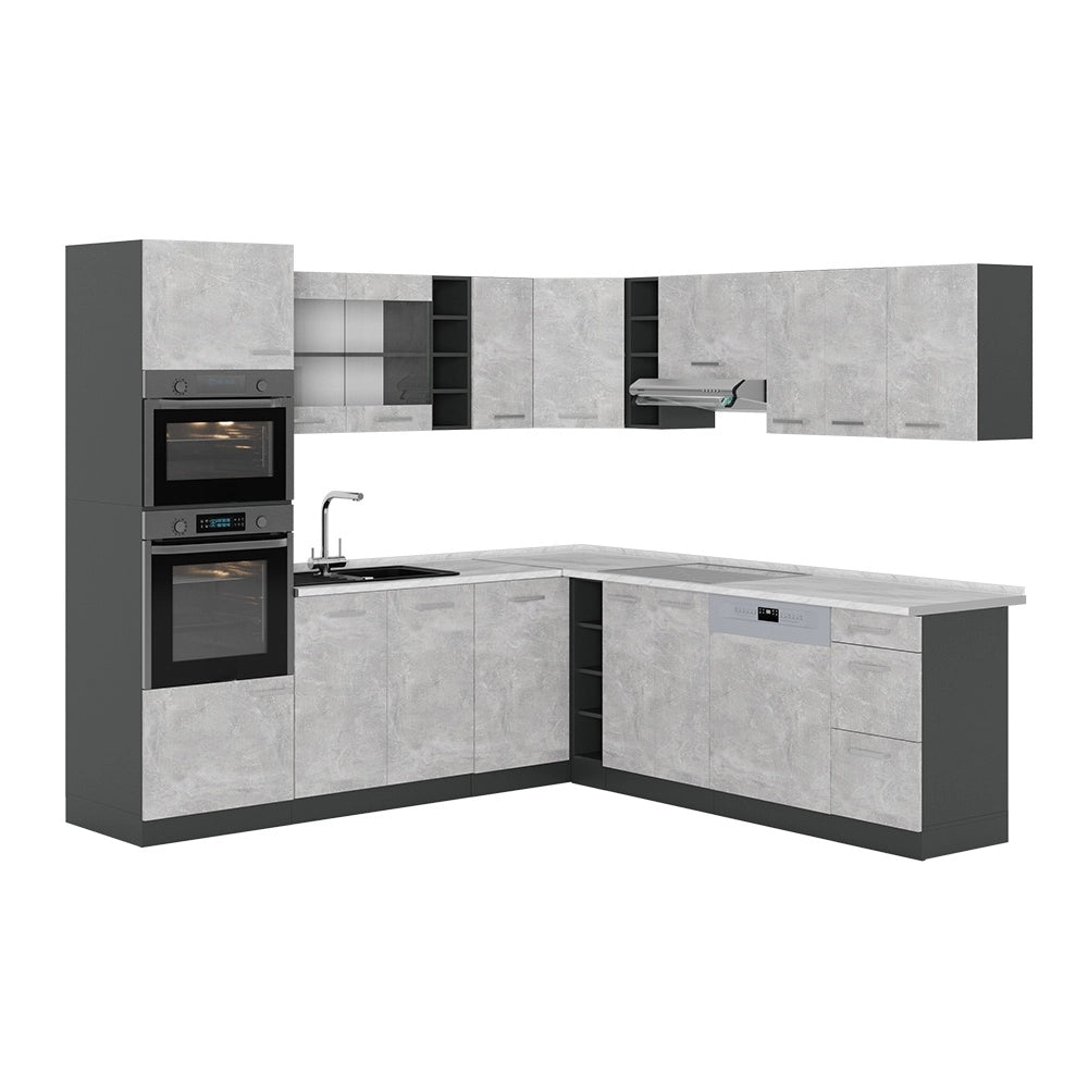 Cucina angolare completa R-Line Calcestruzzo/Antracite 247 x 237 cm, PL Marmo Vicco