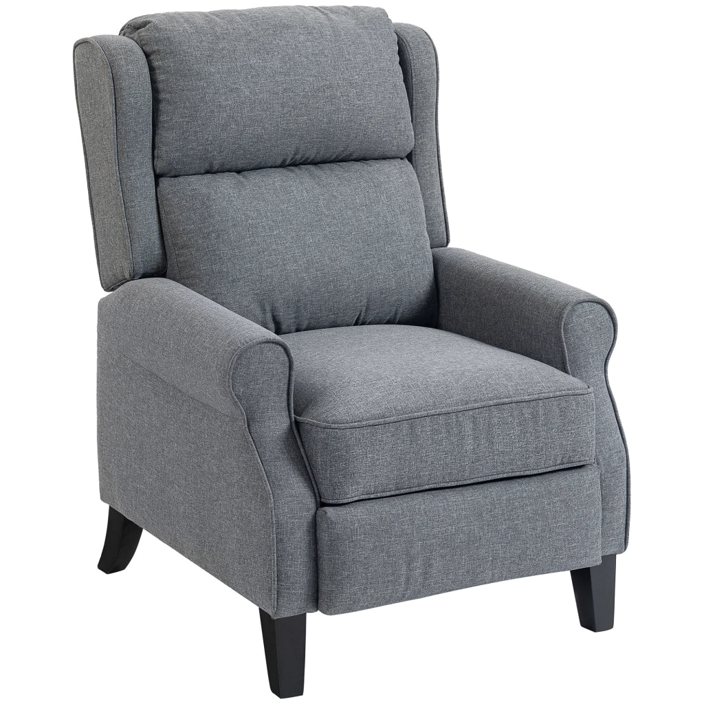 Poltrona Reclinabile 132° Max 74x84x102 cm in Tessuto Effetto Lino con Poggiapiedi Grigio