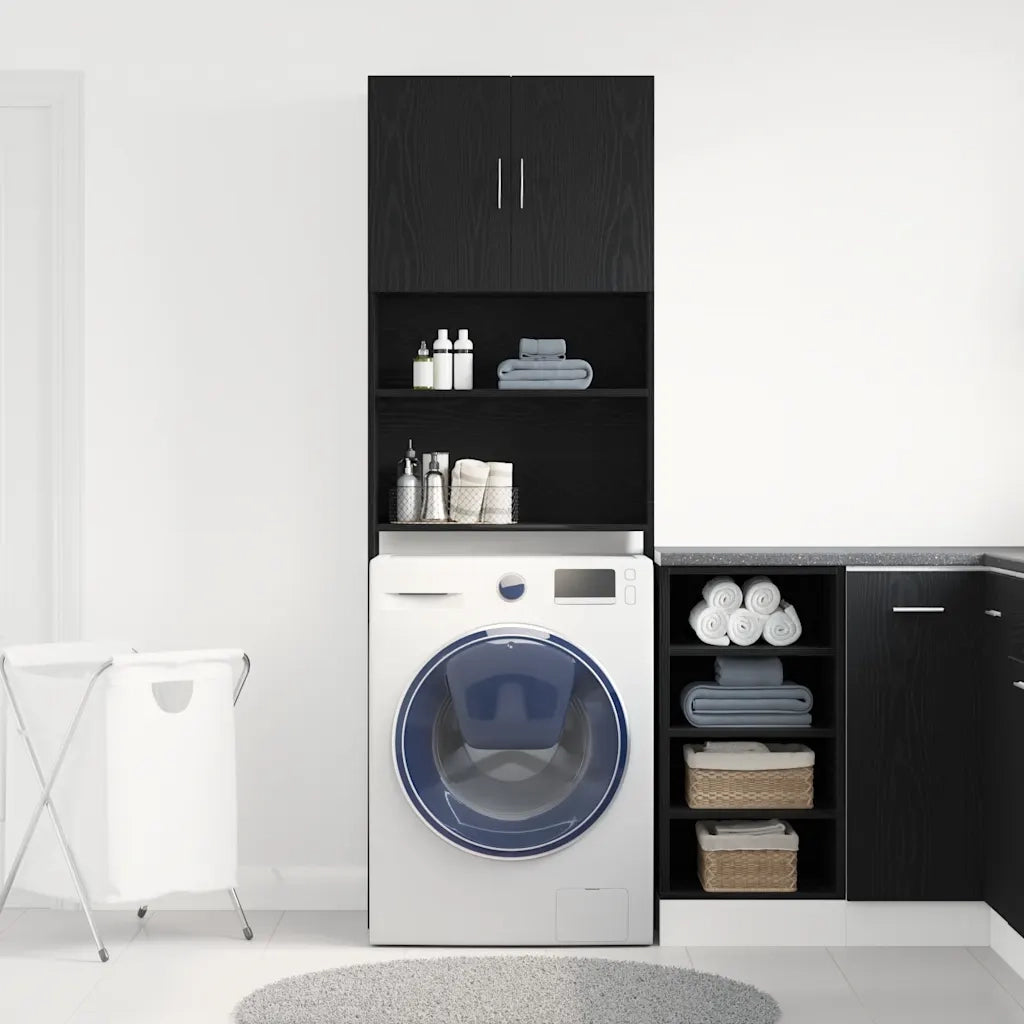 Mobile Lavatrice Rovere Nero 64x24x190 cm in Legno Multistrato 859128