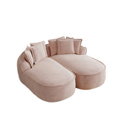 Divano modulare doppio in tessuto chenille rosa con chaise longue extra profonda e cuscini inclusi