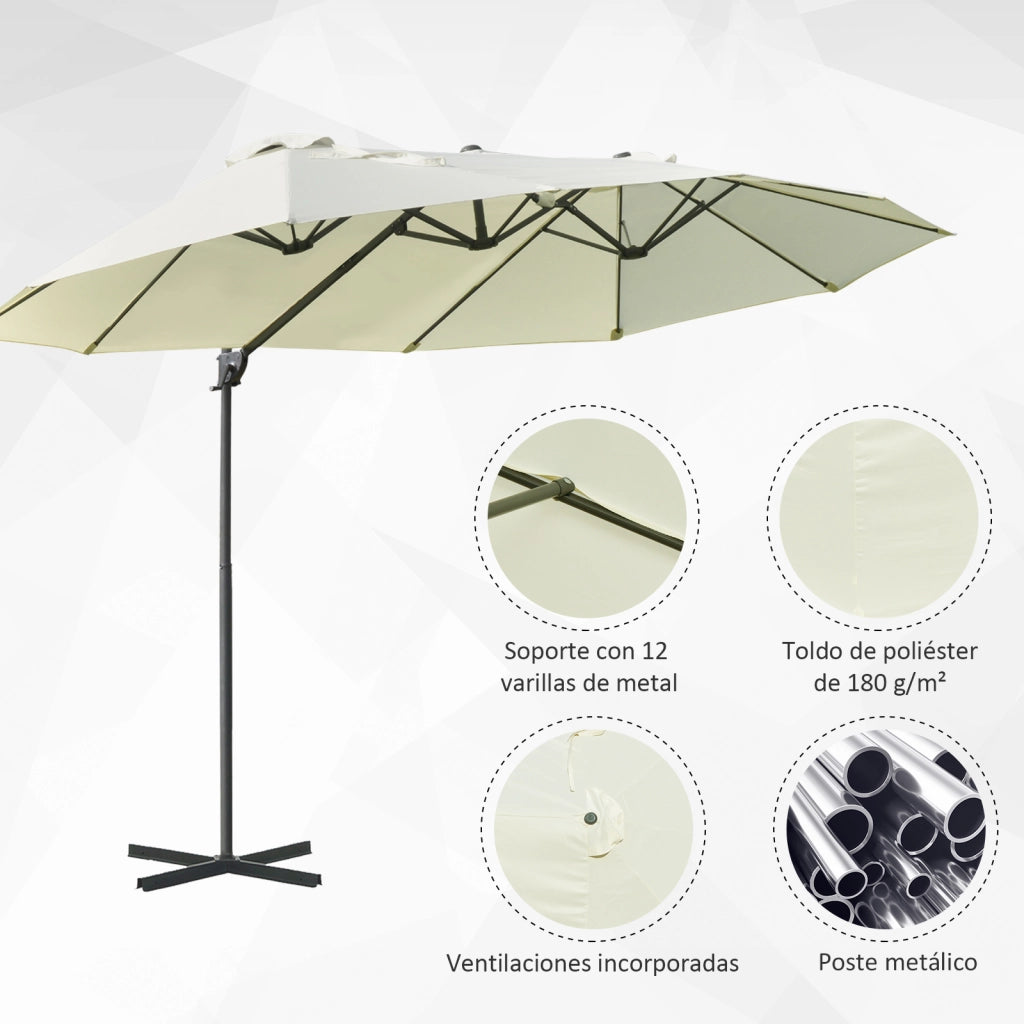 Ombrellone Doppio Grande Inclinabile con Manovella ¨C zephmum ¨C 270x445x260 cm Beige