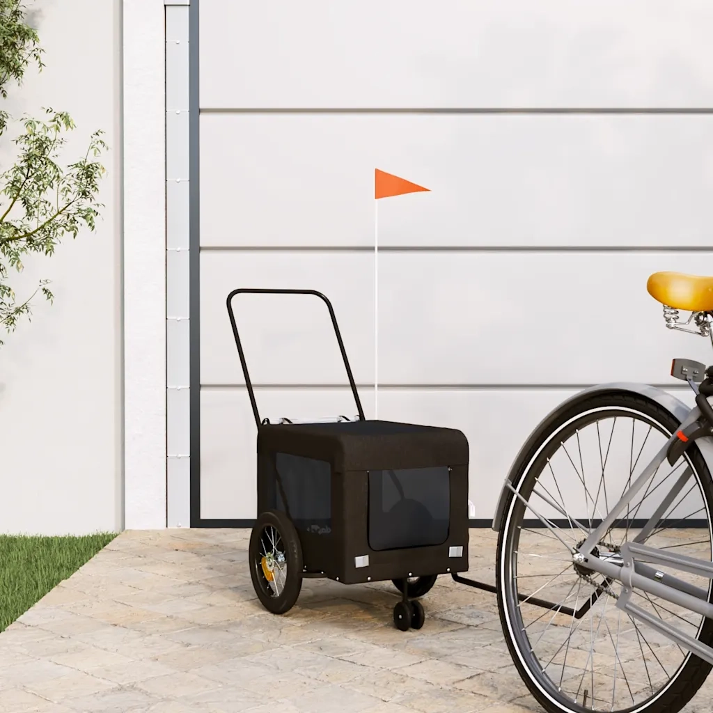 Rimorchio da Bici per Animali Nero Oxford e Ferro 93933