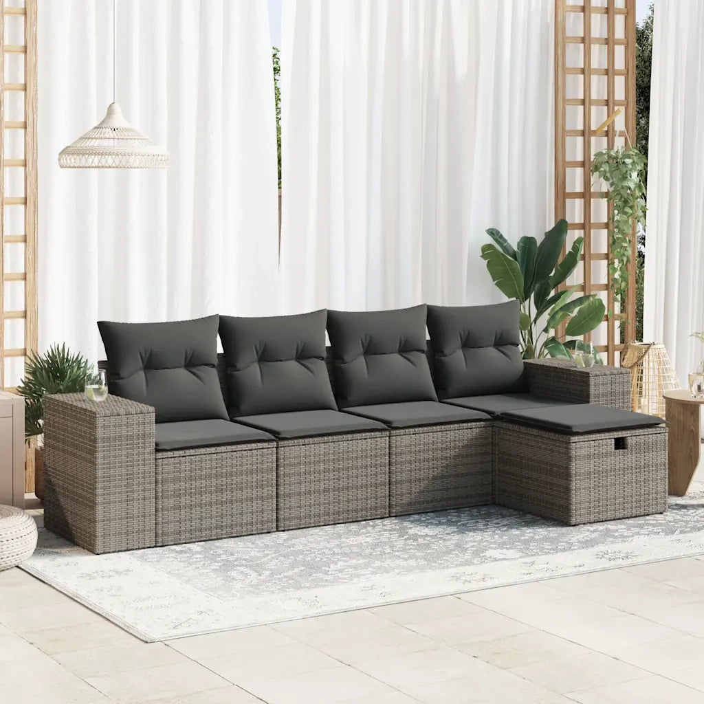 vidaXL Set Divano da Giardino 5 pz con Cuscini Grigio in Polyrattan