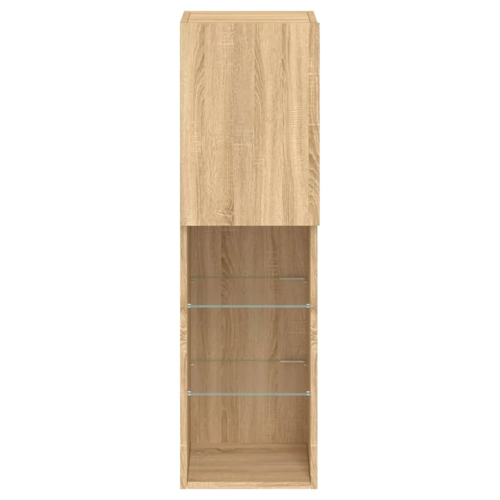 Mobile TV multimediale scaffale TV credenza mobile TV per sala da pranzo soggiorno camera da letto con luci LED 2 pezzi rovere Sonoma 30,5 x 30 x 102 cm marrone 02_0028872