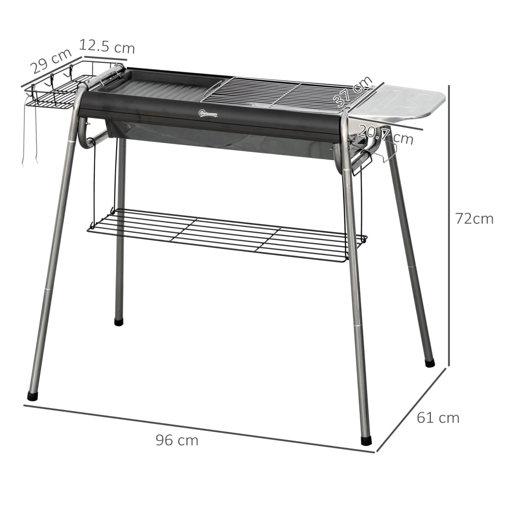 EasyComfort Barbecue a Carbonella con Griglia e Piastra di Cottura, Cestino e Ripiani, 107x63x75cm, Nero
