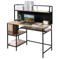 Scrivania con ripiani scrivania informatica scrivania da computer con 4 ripiani, ampio piano e lavagnetta nera per salotto camera ufficio a casa 120L x 53P x 126H cm, rovere e nero