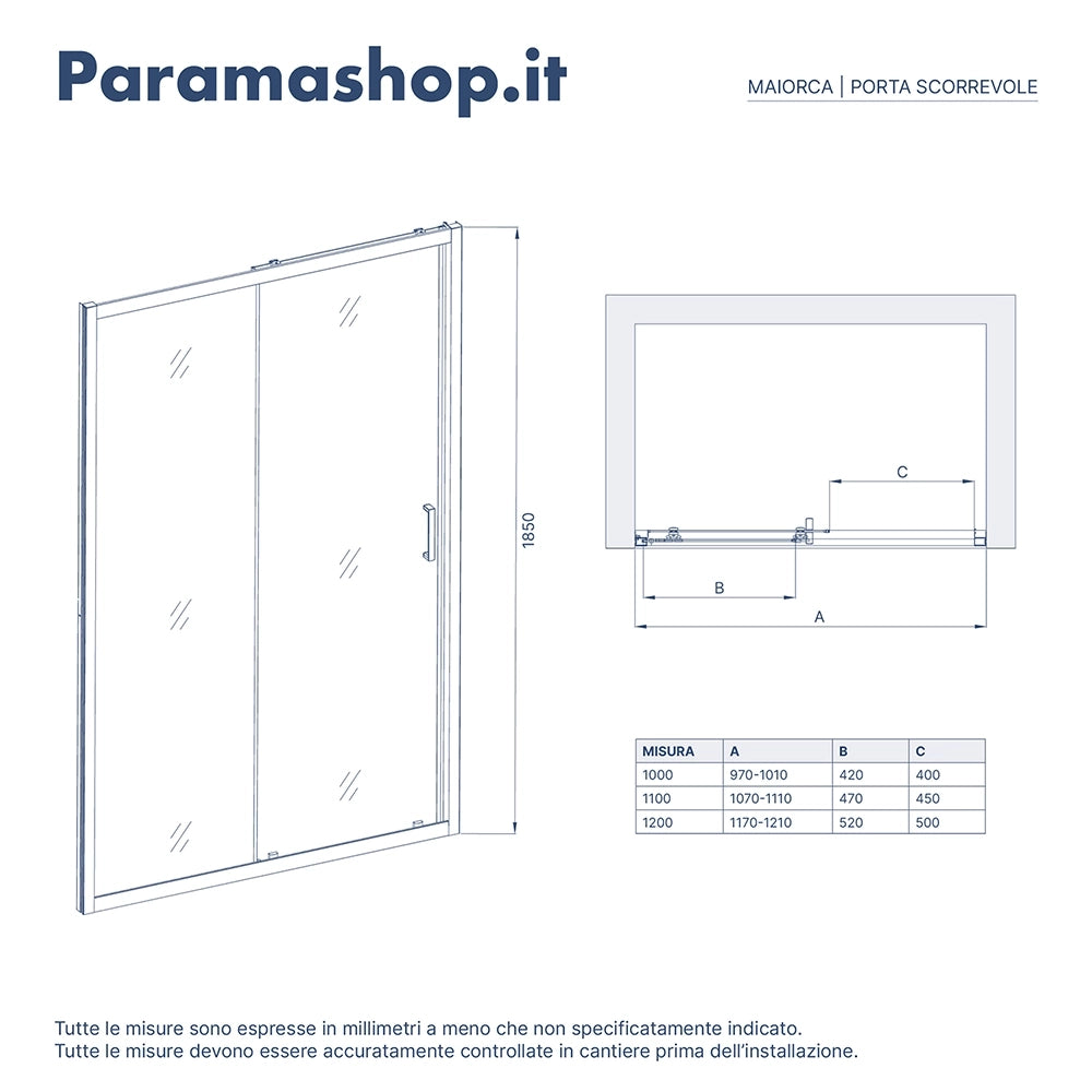Box Doccia a Nicchia 120 cm Apertura Scorrevole. Vetro Temperato 4MM Trasparente. Maniglia in ABS e Profili in Alluminio Bianco | Maiorca