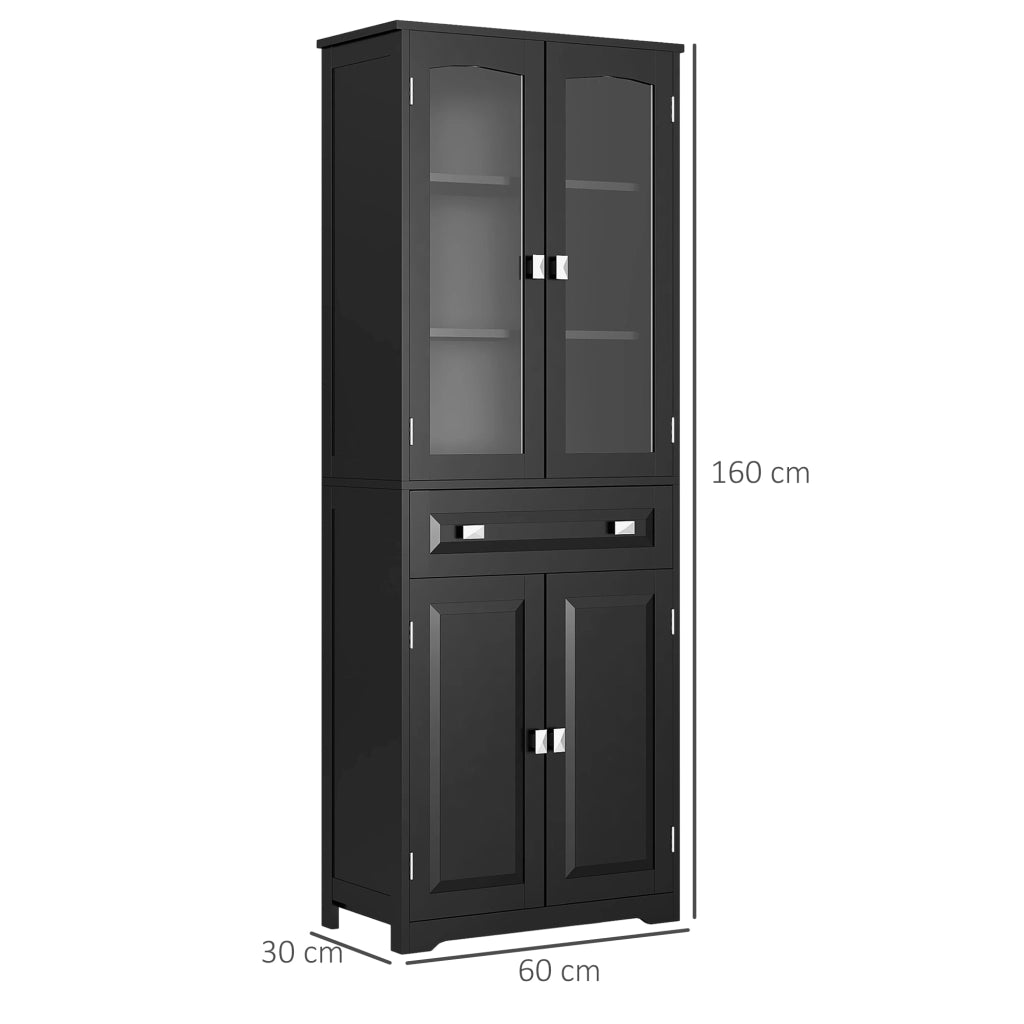 Armadio da Cucina 4 Ante con 2 Ante Vetrate e Cassetto ¨C Zephmum ¨C Nero 160x60x40 cm