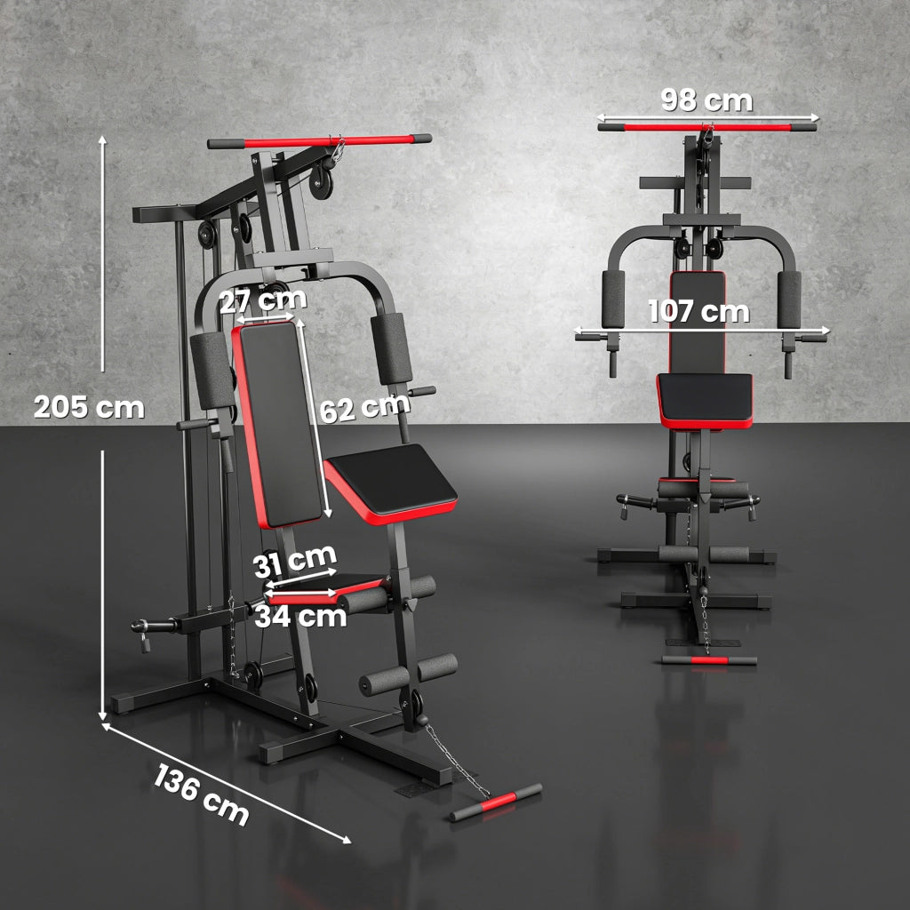Panchetta Allenamento Multifunzione con Pesi Liberi ¨C Minimal ¨C 136x107x205cm, Nero e Rosso