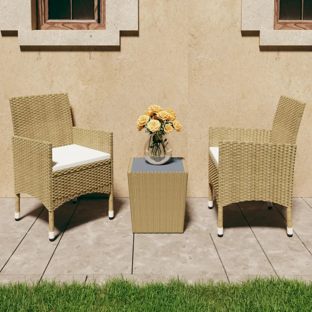Set Bistrot da Giardino 3 pz | Set Salotto da Giardino Polyrattan e Vetro Temperato Beige