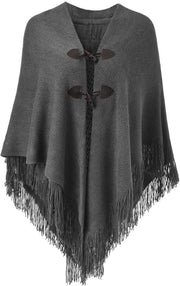 Poncho Donna Luxe - Apertura Laterale - Cintura Libera - Capo/Sciarpa Ombrata - Cordoncini Soffici - Chiusura a Campana