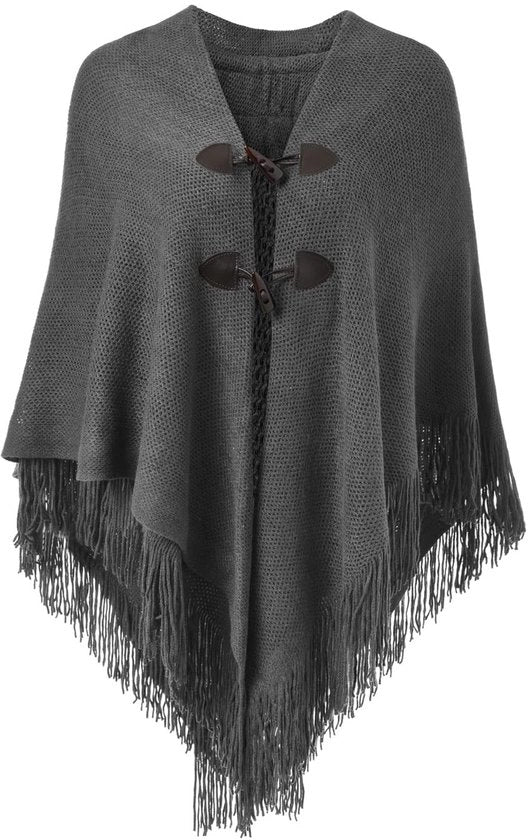 Poncho Donna Luxe - Apertura Laterale - Cintura Libera - Capo/Sciarpa Ombrata - Cordoncini Soffici - Chiusura a Campana