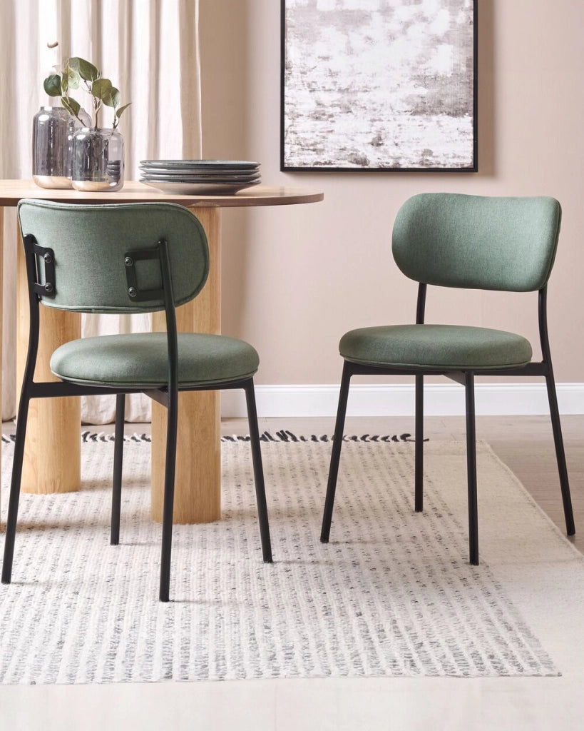 Set di 2 sedie da pranzo Verde Sedute in poliestere Gambe in metallo senza braccioli per la sala da pranzo Cucina