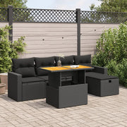 Set Divano da Giardino 6 pz con Cuscini Nero Polyrattan Acacia 3327993