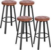 Set di 4 Sgabelli da Bar con 4 Gambe e Poggiapiedi, Sedie Alte da Cucina in Metallo e PU, con Seduta Rotonda Φ 35,5cm, Carico di 120kg, Marrone, BH330br-4