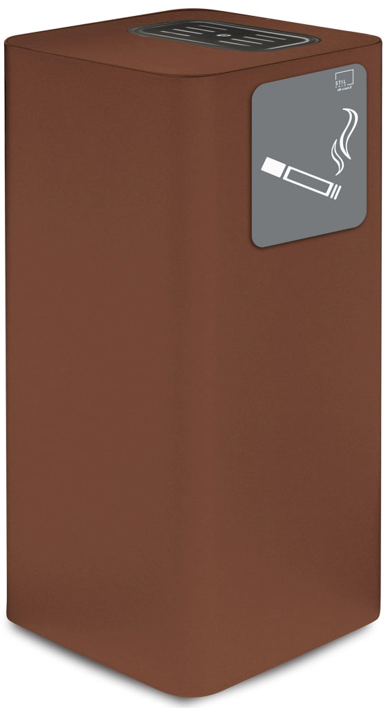 Posacenere da Esterno 30x30xh65 cm In Acciaio Verniciato con Vaschetta Superiore Marrone
