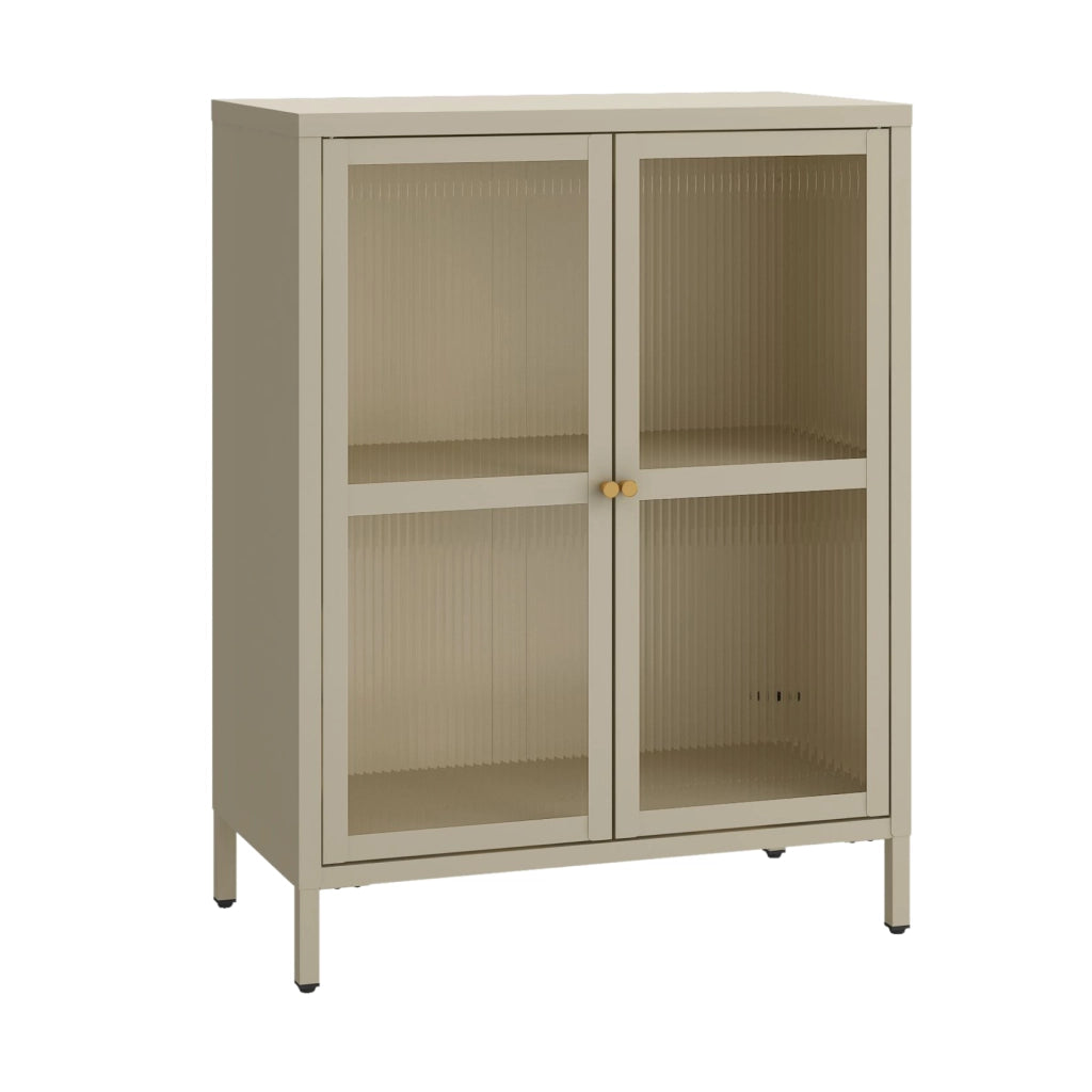 Credenza Säkylä Comò con Ante in Vetro Scanalato 84x64x35 cm Color Cammello [en.casa]