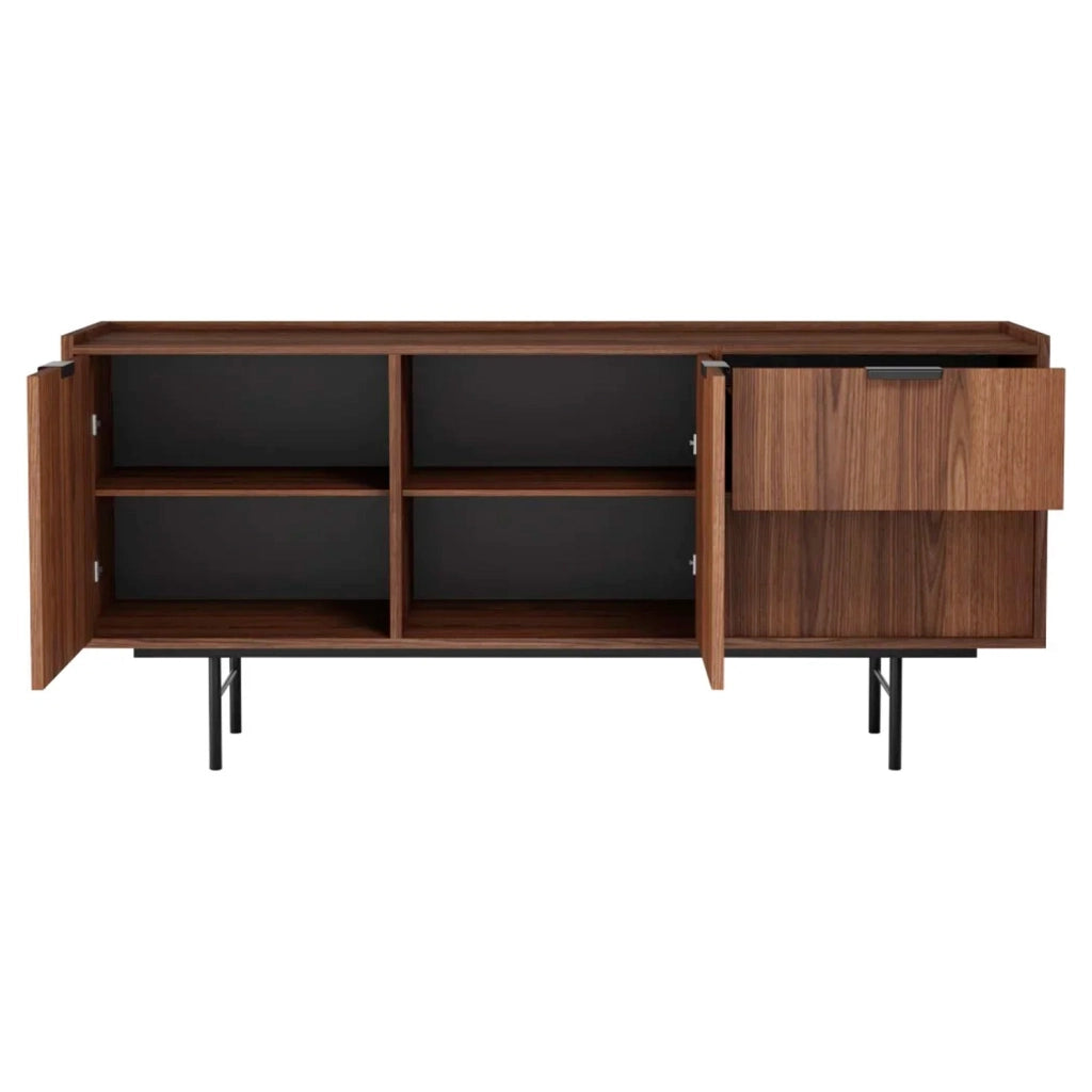 Madia Credenza Moderna Con 2 Ante 2 Cassetti Ampio Spazio Contenitivo Ripiani Interni Struttura In Melaminico Gambe In Metallo Per Soggiorno Sala Da Pranzo Ingresso 150 X 40 X 68 Cm Noce