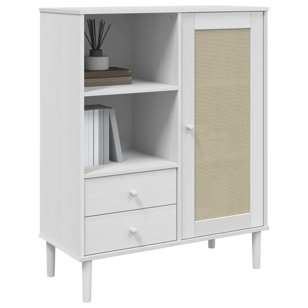 Credenza | Madia | Buffet da pranzo | Armadio da pranzo SENJA Aspetto Rattan Bianco 90x40x112cm Massello Pino