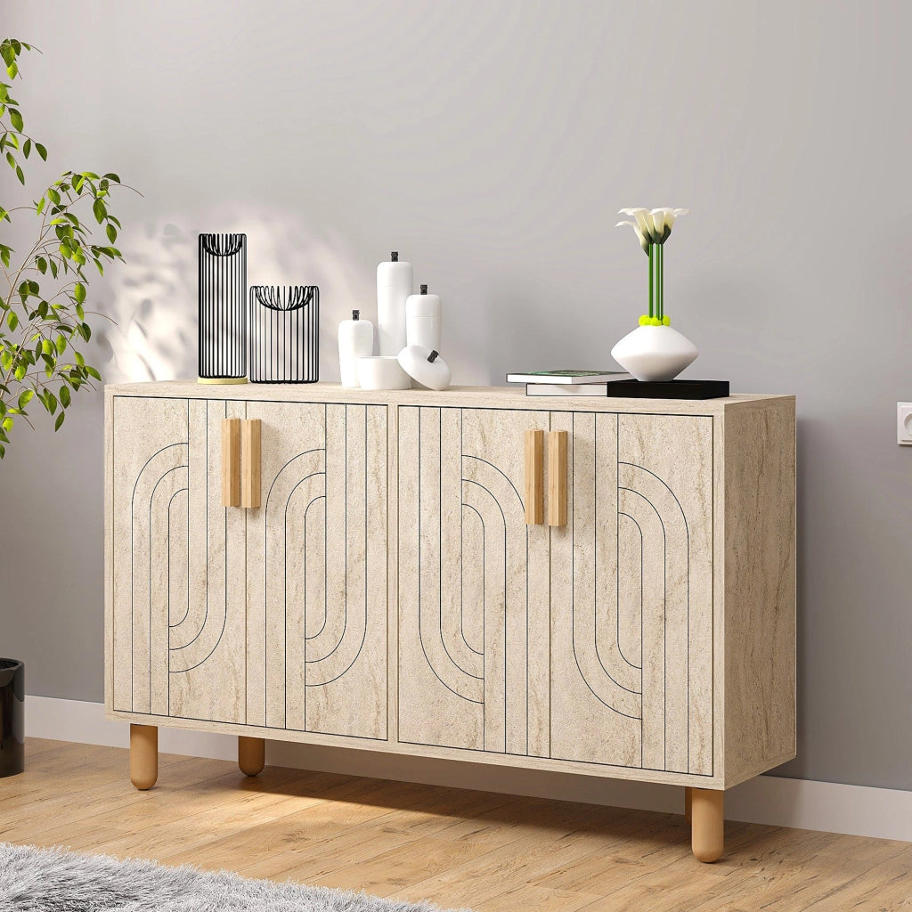 Madia Venerina, Credenza 2 Ripiani, 120x30x74h cm Beige Marmo