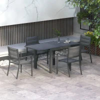 Set da Giardino con Tavolo e Sedie da 5 Pezzi con 1 Tavolo da Pranzo Estensibile e 4 Sedie, Schienale Alto, Grigio Scuro