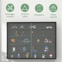 Vetrina a 5 Livelli a Muro con Ripiani Regolabili, in in Vetro e Truciolato, 80x9.5x60 cm, Nero