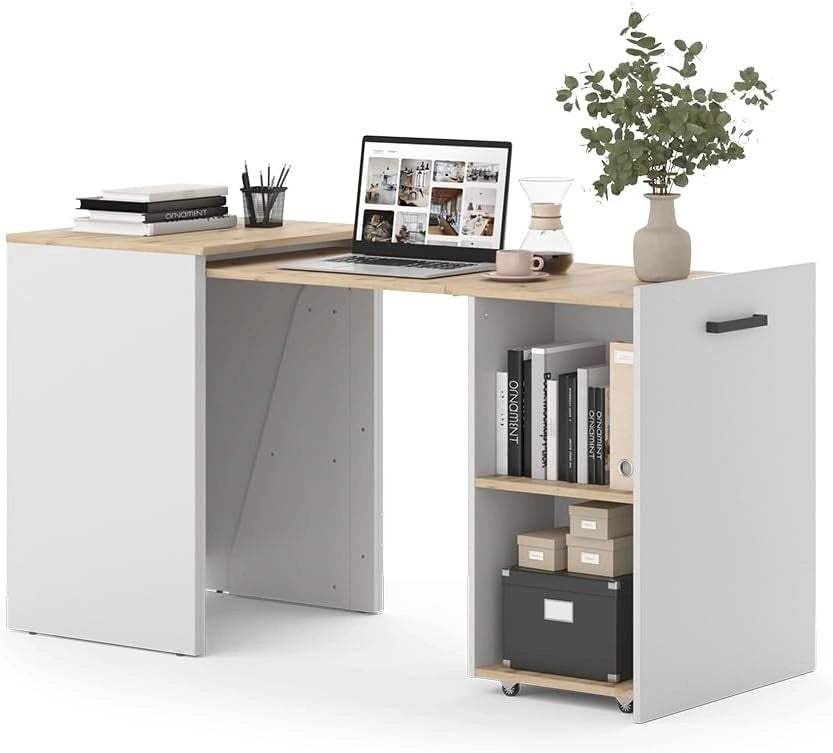 Scrivania Adam, Greige/rovere artigianale, 60 x 50.4 cm Estensibile, con superficie aperta per riporre materiale da scrittura
