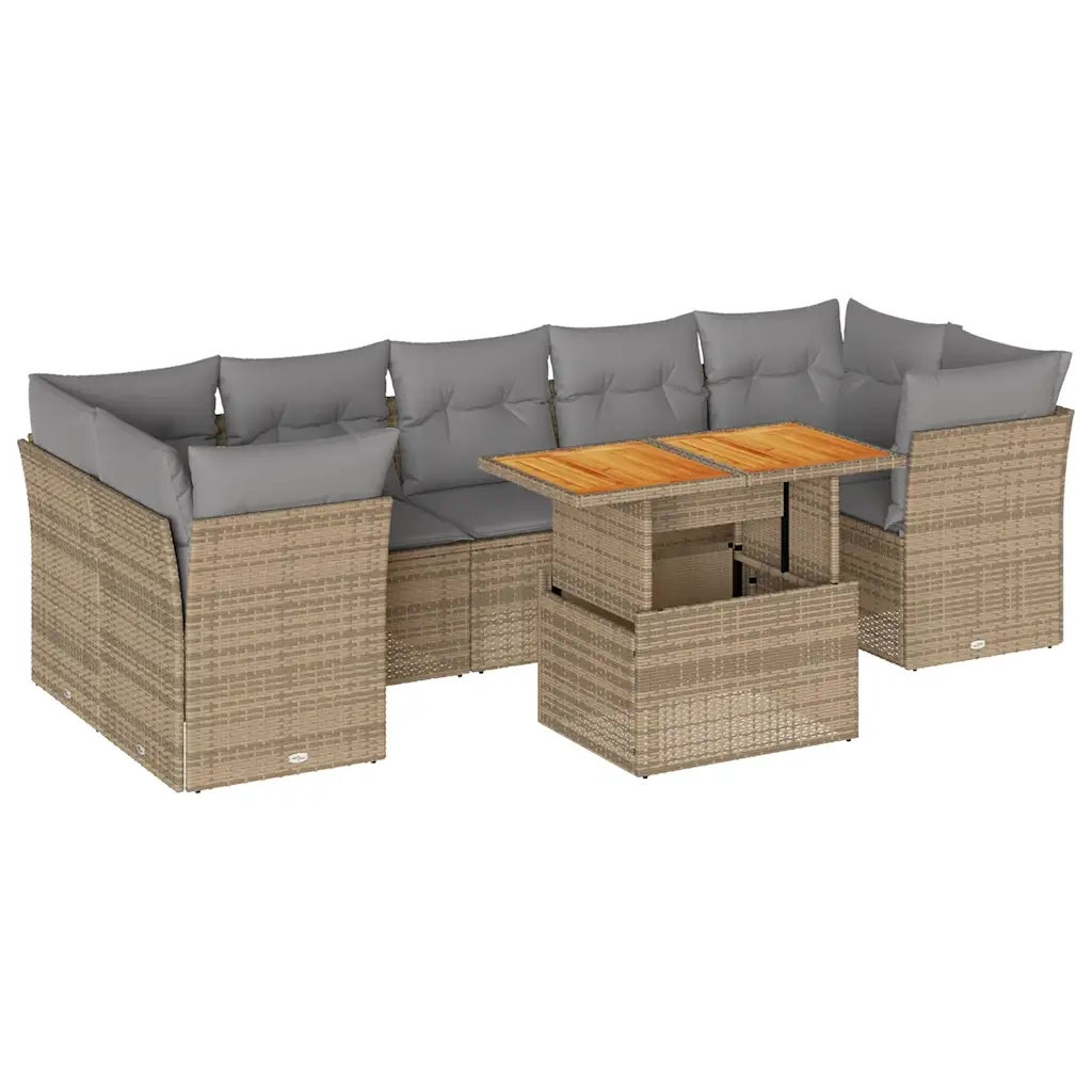 Set Divano da Giardino 8 pz con Cuscini Beige in Polyrattan 3326901