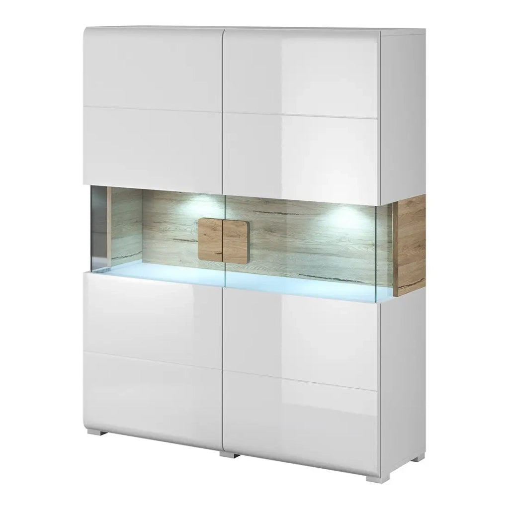 Vetrina doppie porte OHIO – Bianco e quercia – L122 x H152 x P39 cm – Senza LED