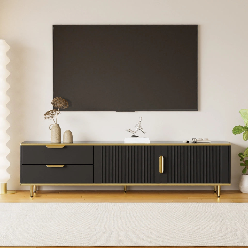 Cassettiera per TV nera; in MDF e truciolare; lunghezza 170 cm