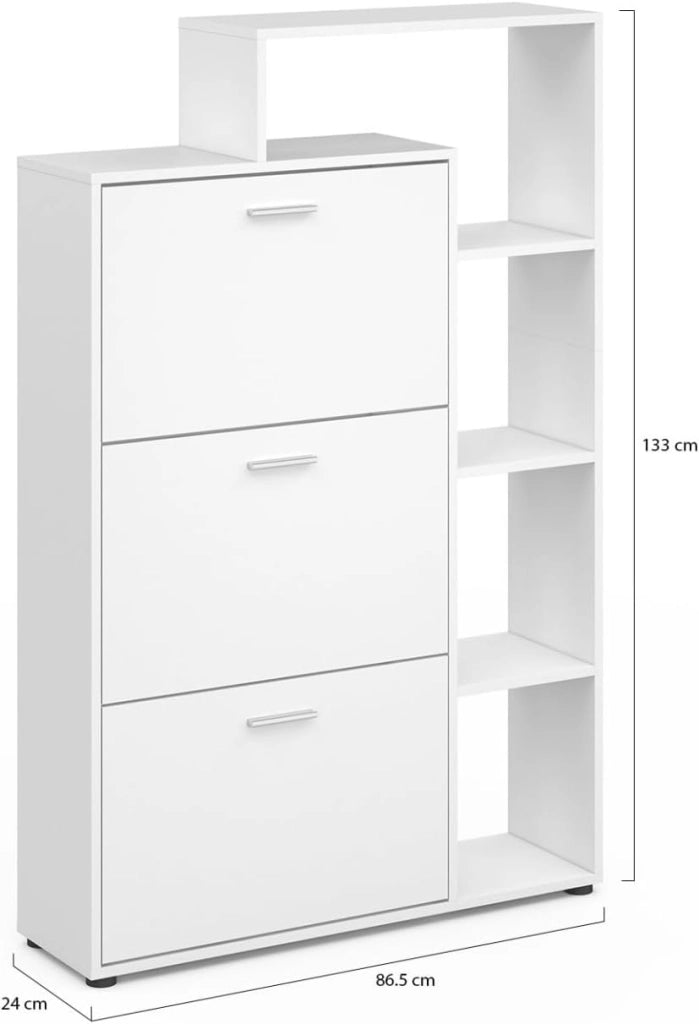 Scarpiera a 3 ante con ripiano bianco
