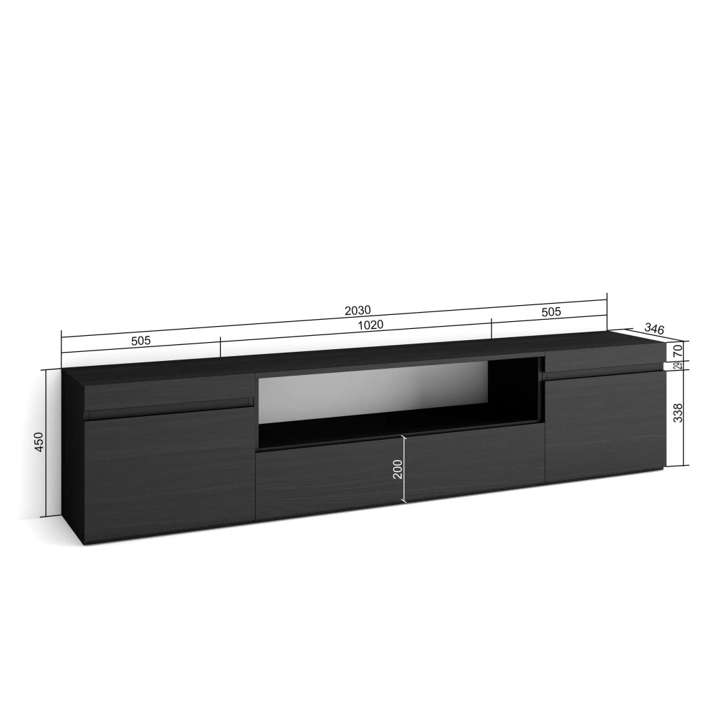 Mobile TV, 200x35x45cm, soggiorno, Per TV fino a 80", Mobile Soggiorno, Nero RF2184