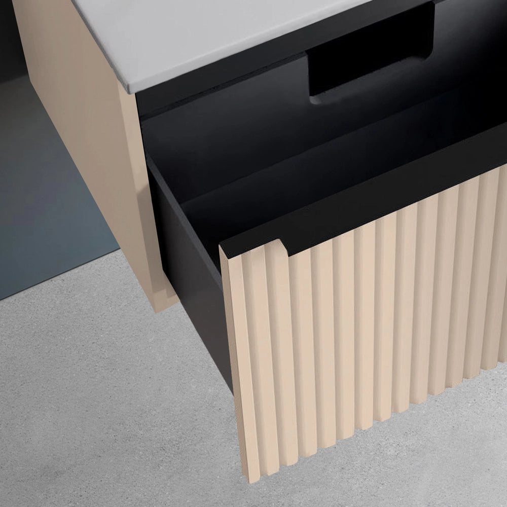 Mobile bagno sospeso 70 cm cappuccino cannettato con cassetto e lavabo Nara