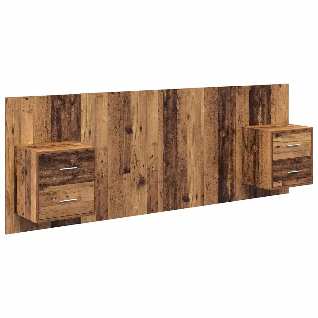Testata con Comodino 3 pz-Set di 3 Testiera con Contenitore Legno vecchio Legno multistrato 105939