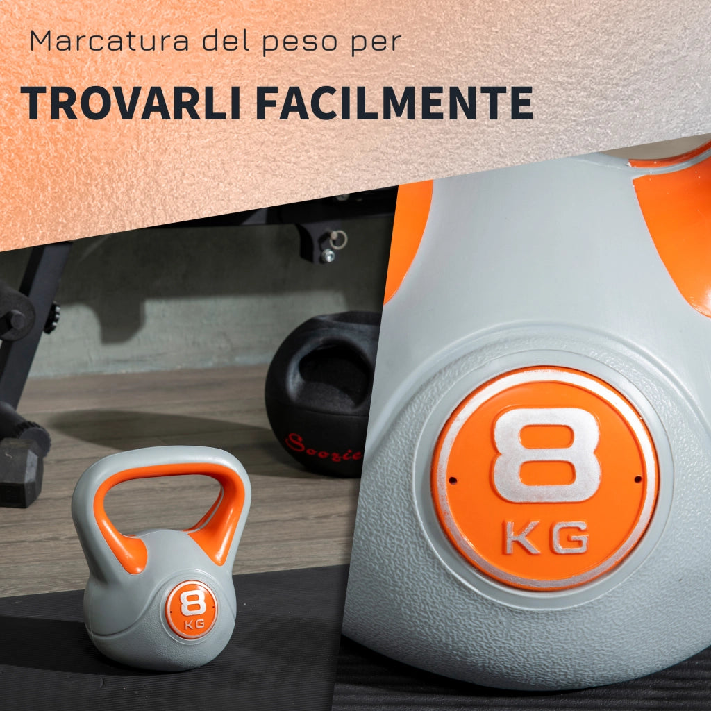 EasyComfort Kettlebell 8kg in PU e Sabbia con Base Piatta e Impugnatura per Stacchi, Squat e Sollevamenti, 20x14x24 cm, Arancione